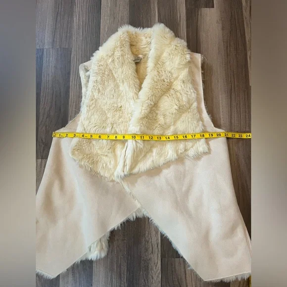WD NY Faux Suede & Fur Vest Cream & Tan SZ L - Picture 8 of 10